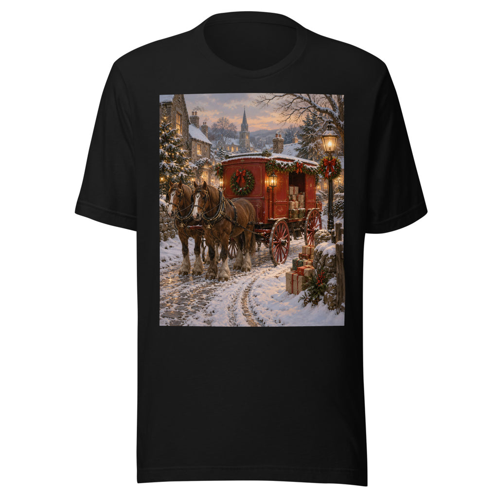Rote Postkutsche im Schnee – T-Shirt – großer Frontdruck
