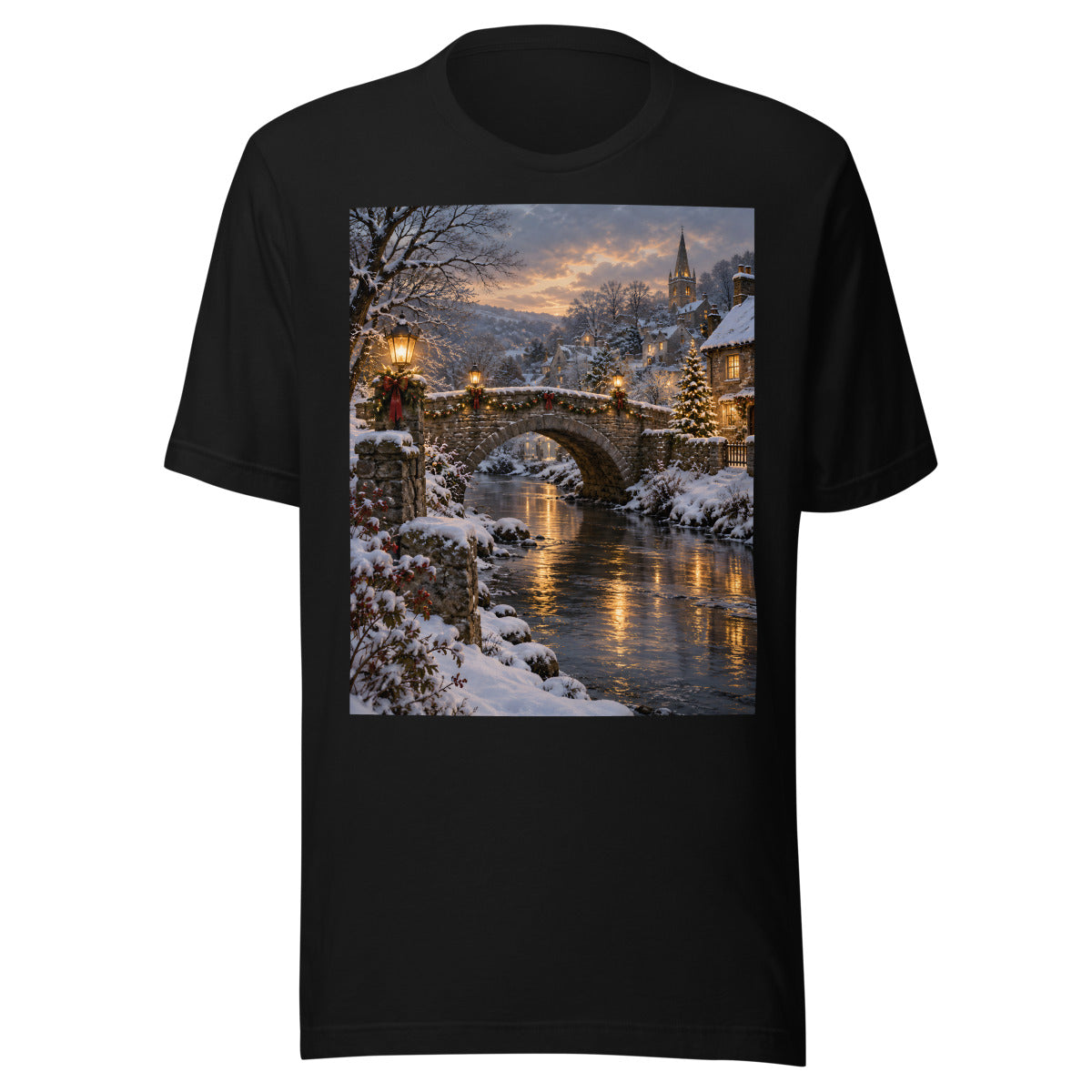 Weihnachtslaternen an der Steinbrücke – T-Shirt – großer Frontdruck