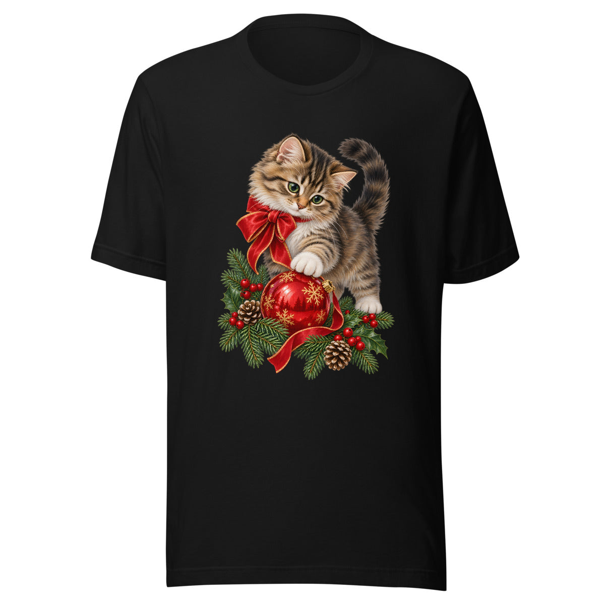 Weihnachtskatze – T-Shirt – großer Frontdruck