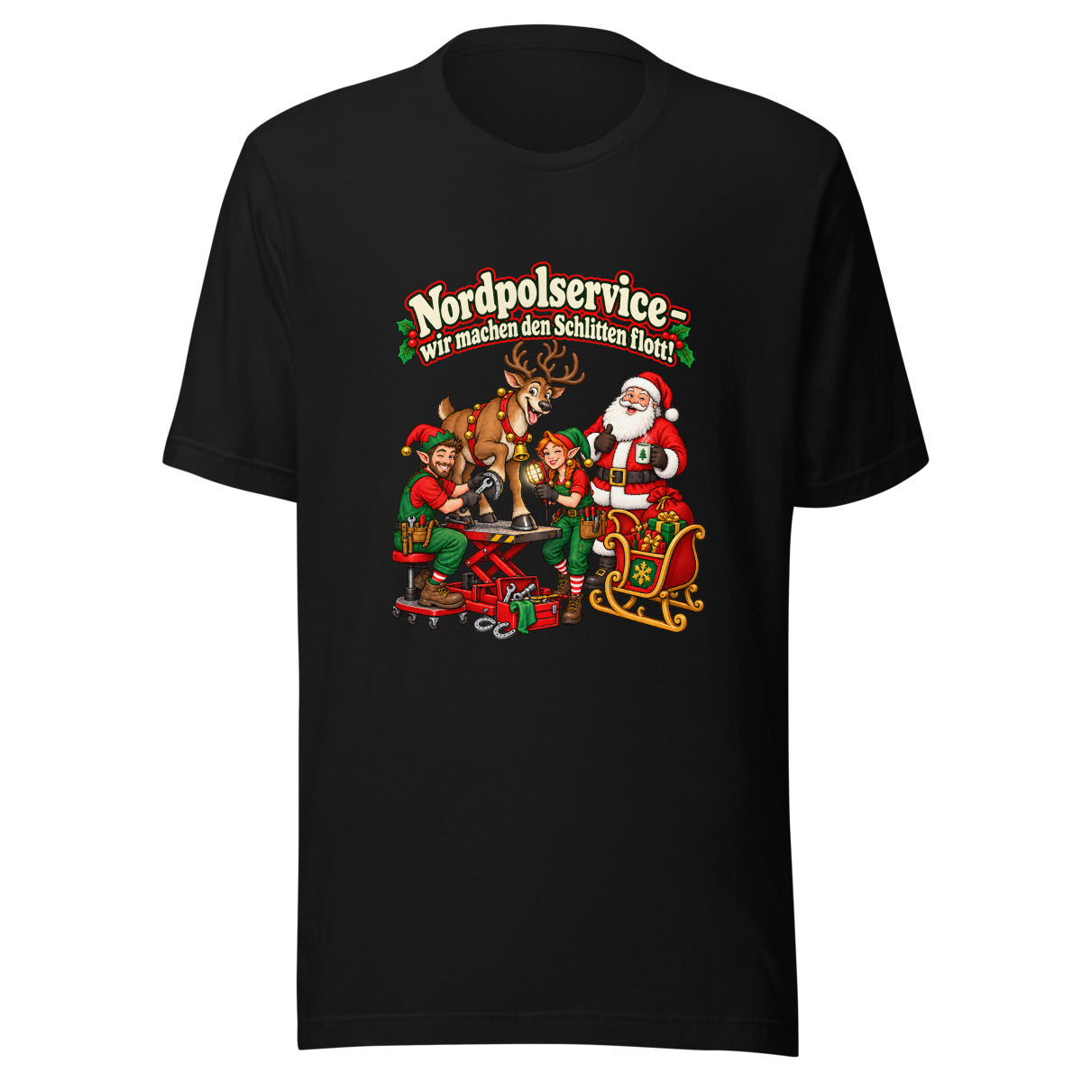 Nordpolservice – wir machen den Schlitten flott! – T-Shirt – großer Frontdruck