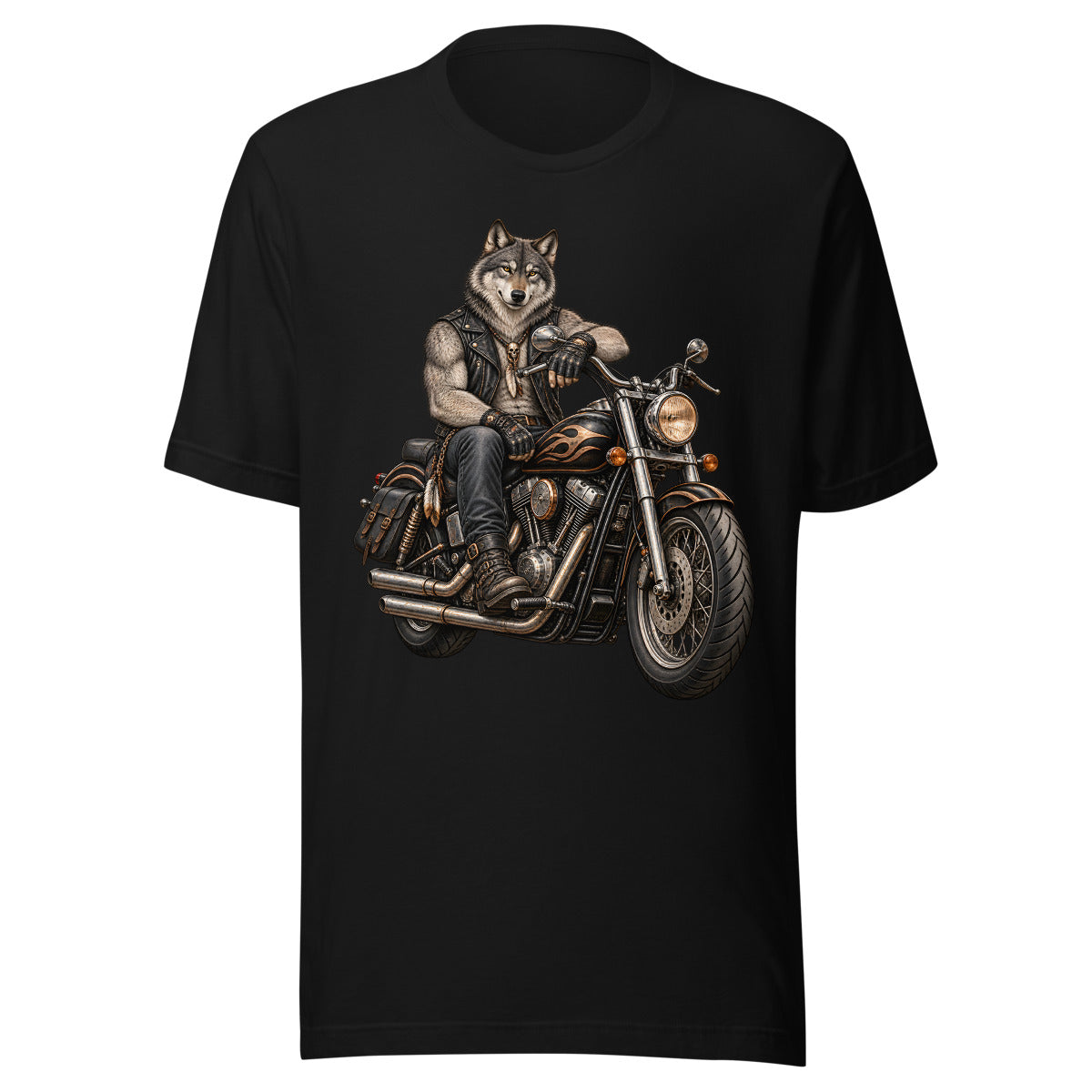 Wolf im Leder – T-Shirt – großer Frontdruck