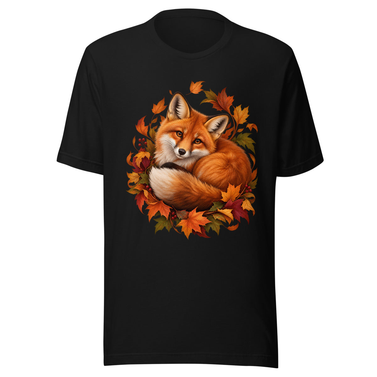 Fuchs im Blätterwirbel – T-Shirt – großer Frontdruck
