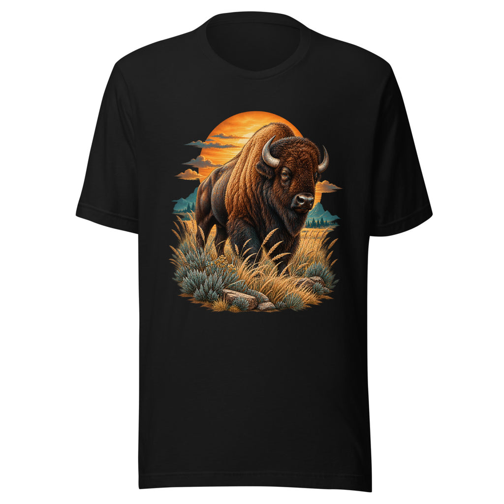 Bison im Sonnenuntergang – T-Shirt – großer Frontdruck