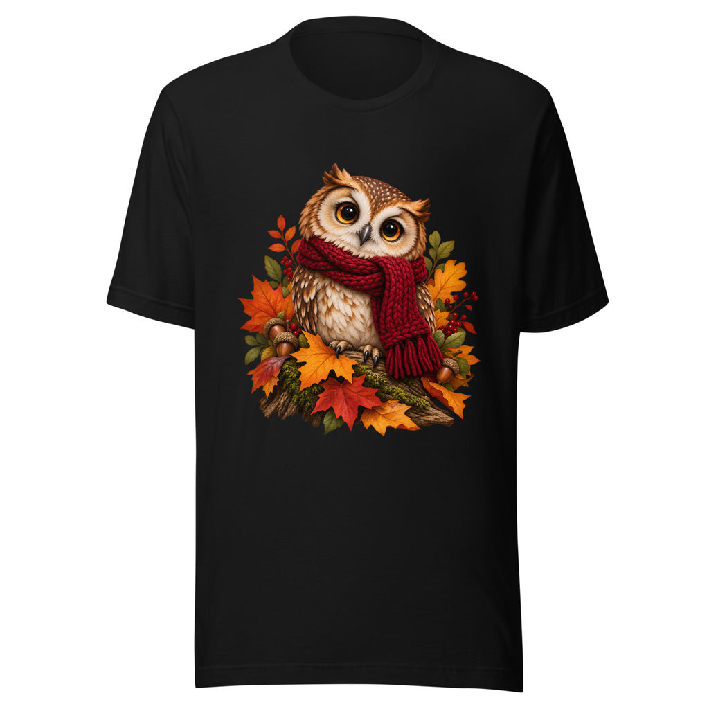 Eule im Strickschal – T-Shirt – großer Frontdruck