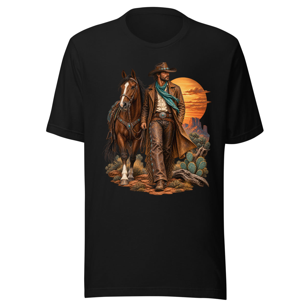 Cowboy im Abendrot – T-Shirt – großer Frontdruck