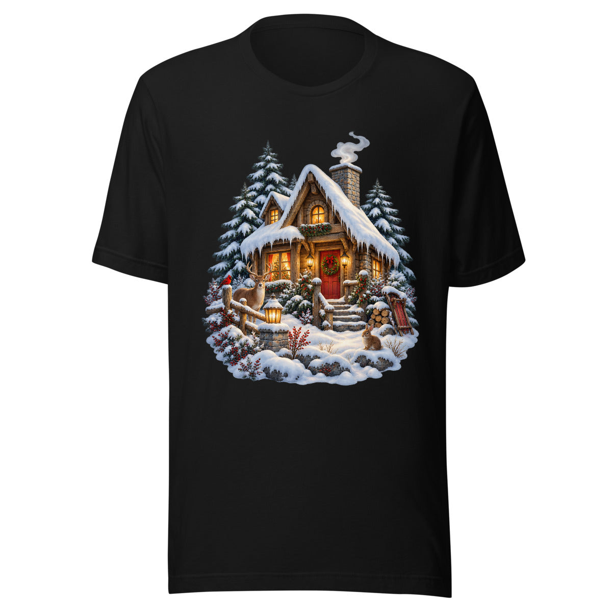 Hütte im Schneetraum – T-Shirt – großer Frontdruck