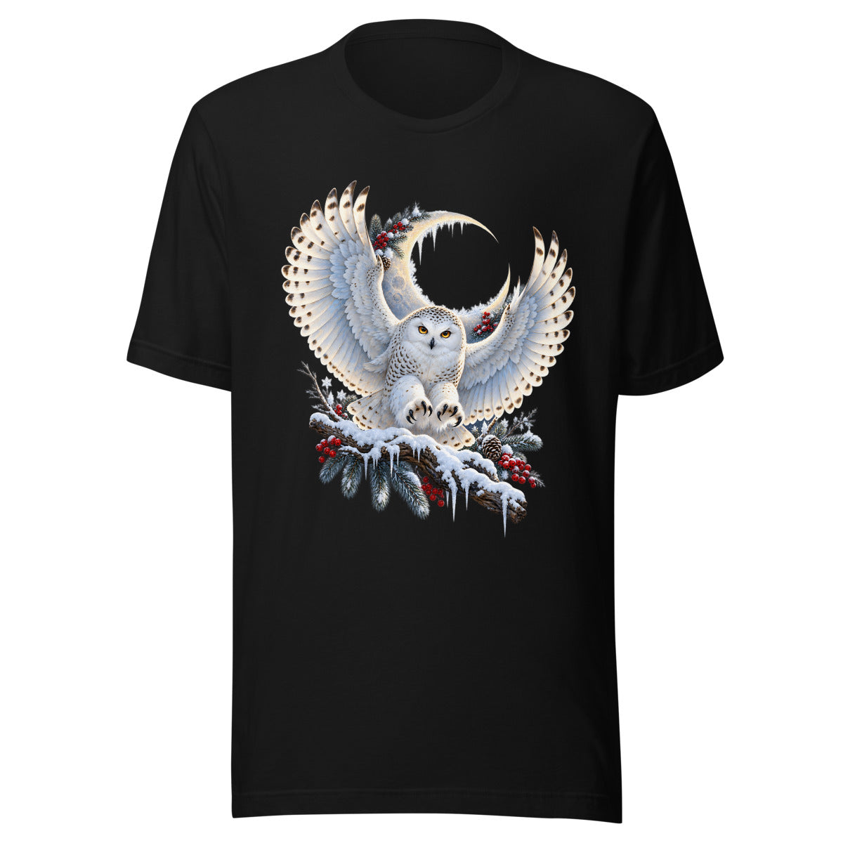 Schneeeule im Mondlicht – T-Shirt – großer Frontdruck