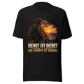 Soldat vor Sonnenuntergang mit Spruch – T-Shirt – großer Frontdruck