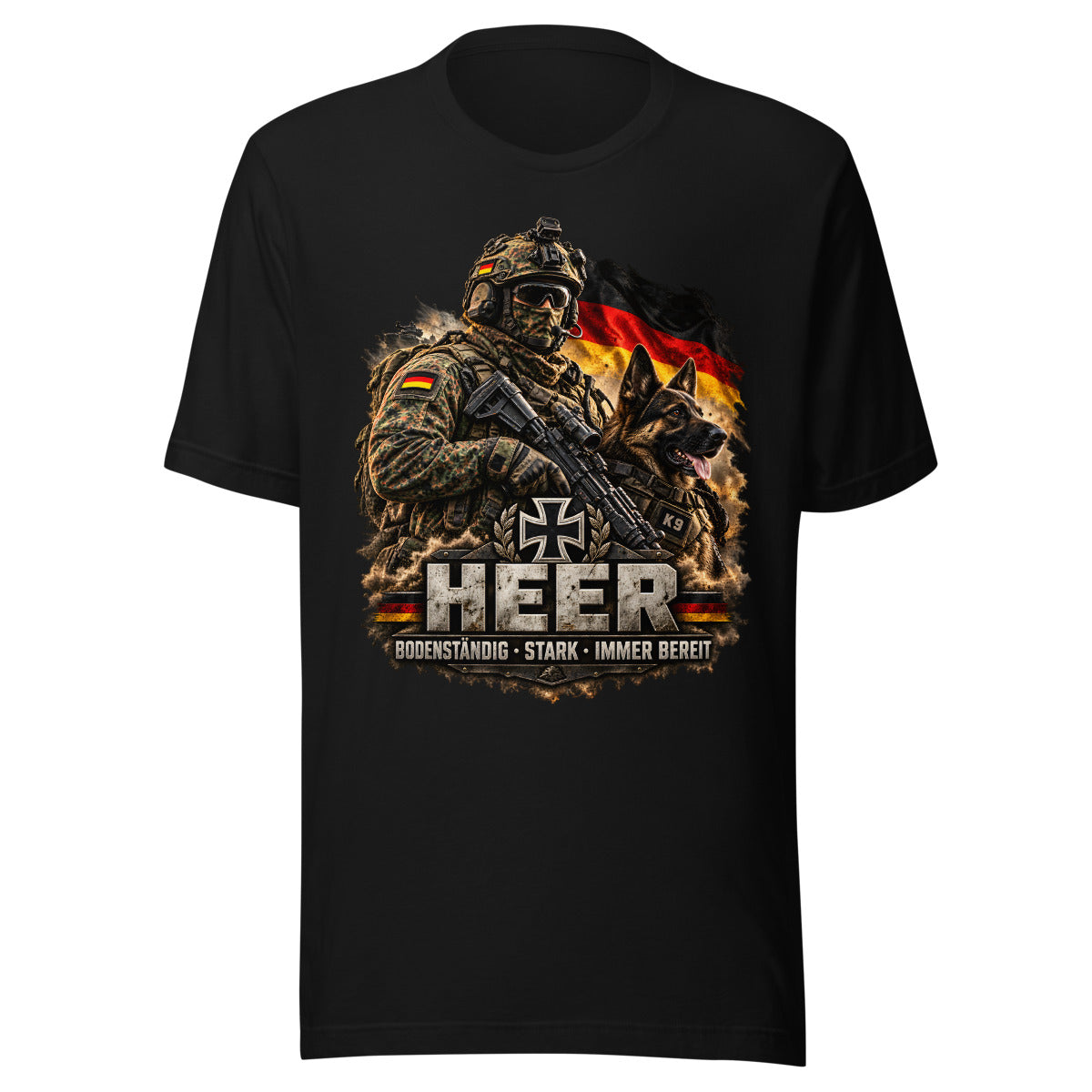 Deutscher Soldat mit Kampfhund – T-Shirt – großer Frontdruck