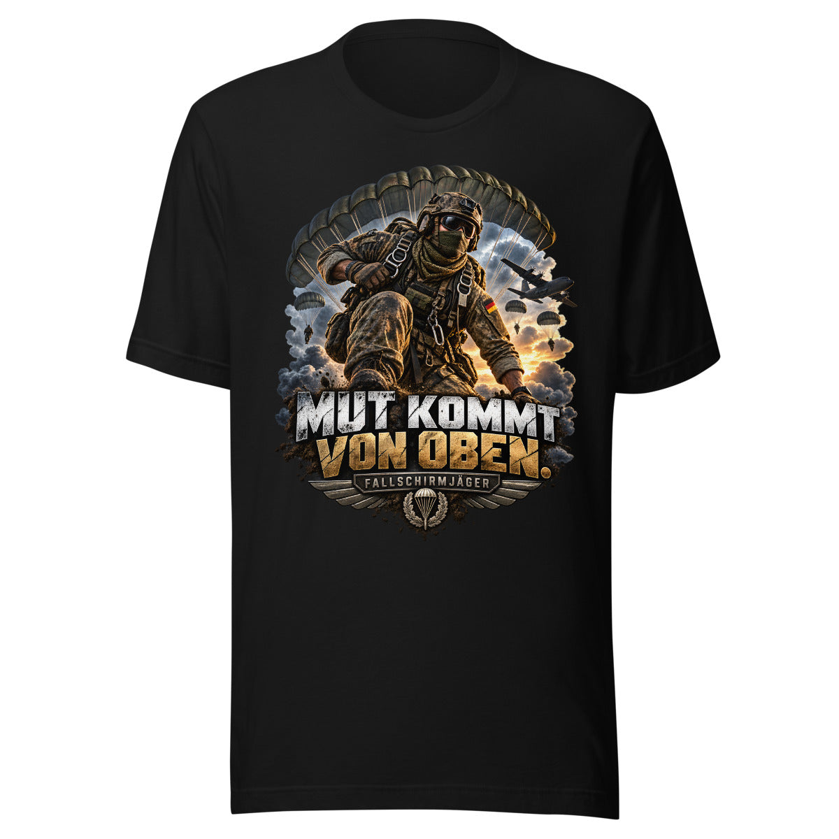 Mut kommt von oben - Fallschirmjäger – T-Shirt – großer Frontdruck