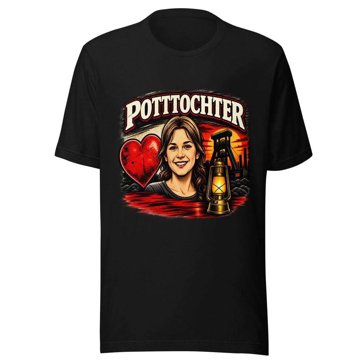 Pottochter mit Herz, Bergwerk und Laterne – T-Shirt – großer Frontdruck