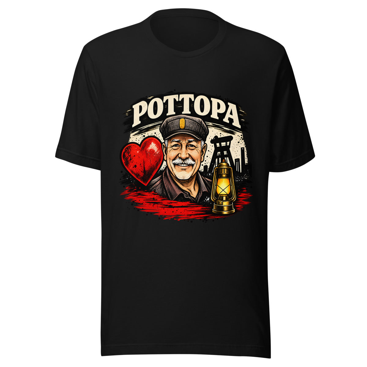 Pottopa Bergmann mit Herz und Grubenlampe – T-Shirt – großer Frontdruck