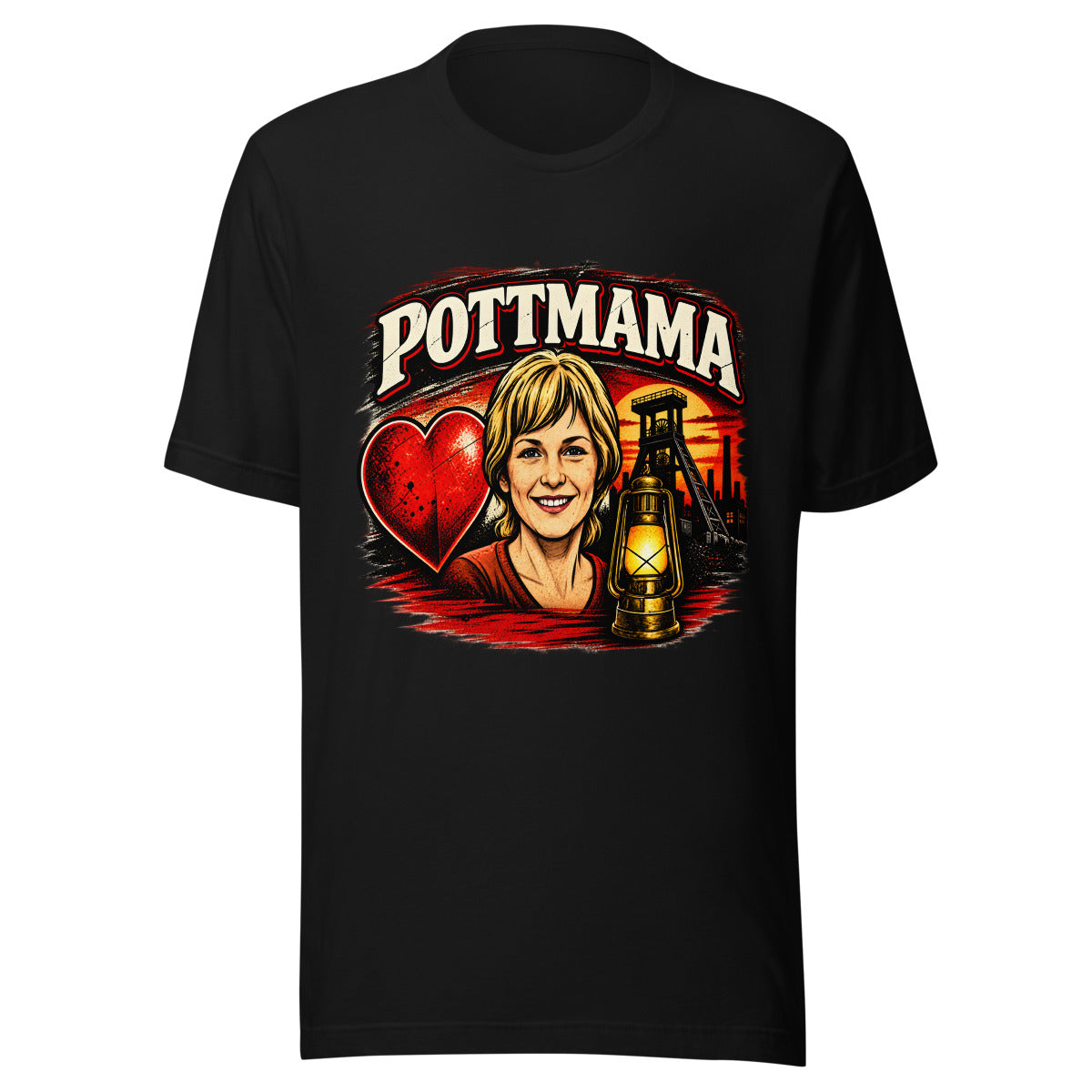Pottmama mit Grubenlampe und Förderturm – T-Shirt – großer Frontdruck