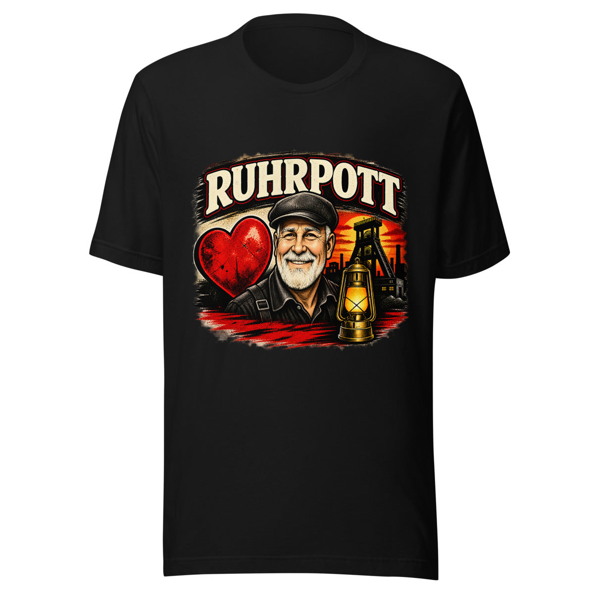Ruhrpott Bergmann mit Herz und Grubenlampe – T-Shirt – großer Frontdruck