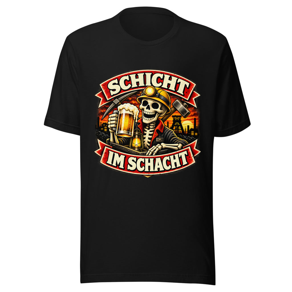 Schicht im Schacht Skelett Bergbau Bier – T-Shirt – großer Frontdruck
