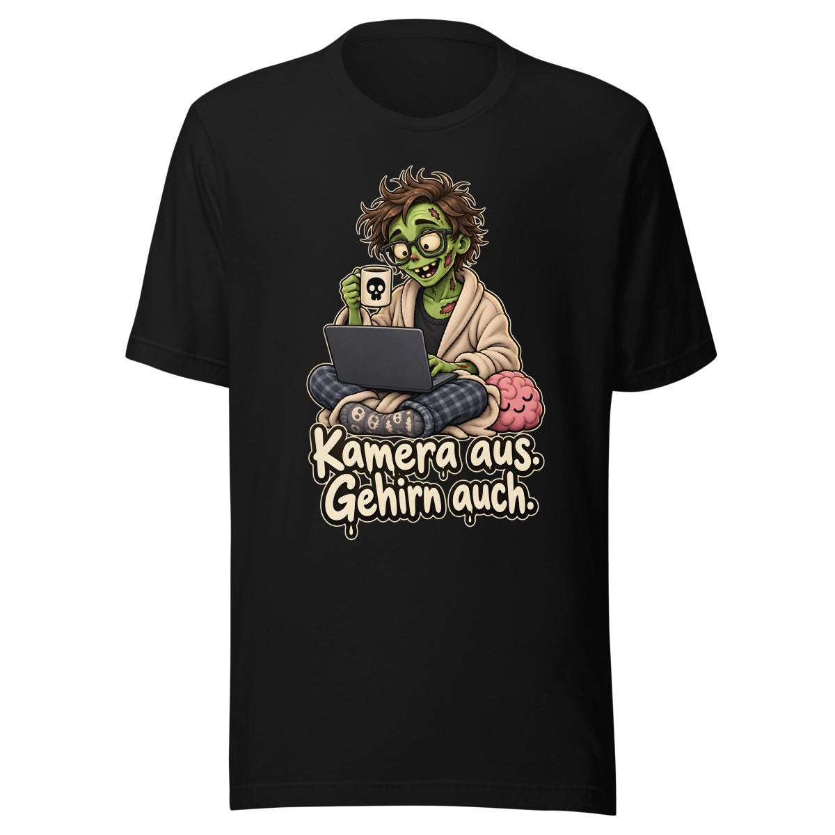 Zombie im Homeoffice – T-Shirt – großer Frontdruck