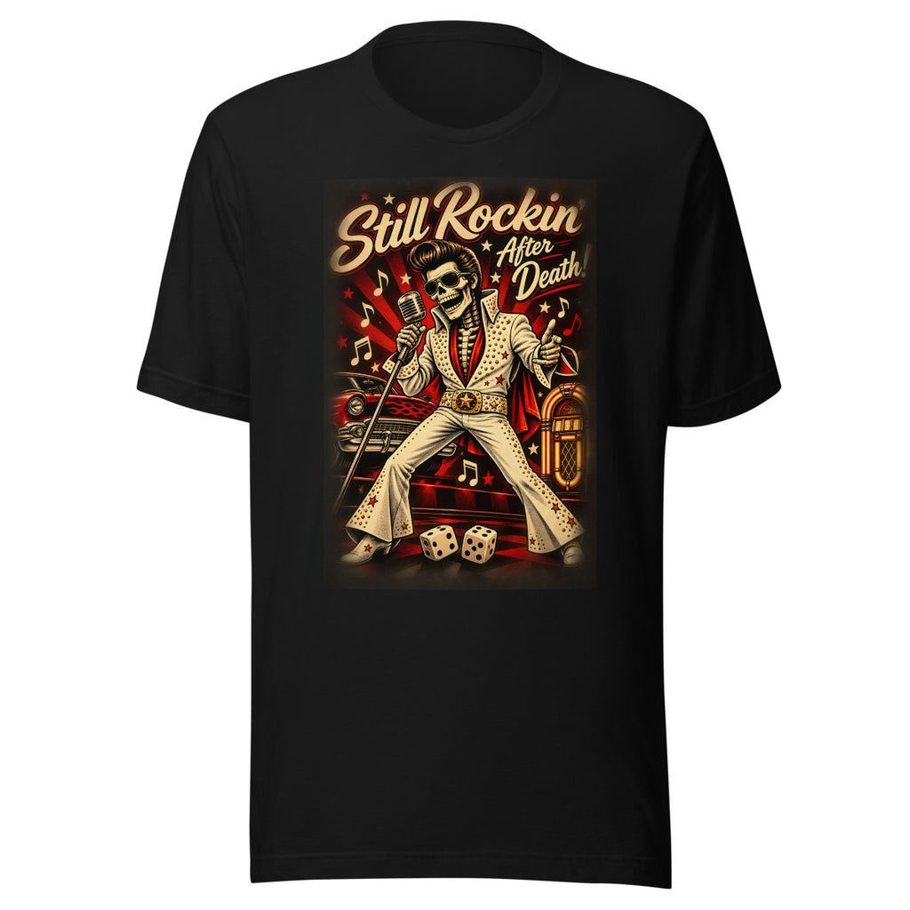 Rockabilly Skelett Elvis – T-Shirt – großer Frontdruck