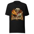Skelett-Koch mit brennender Pfanne und Schriftzug – T-Shirt – großer Frontdruck