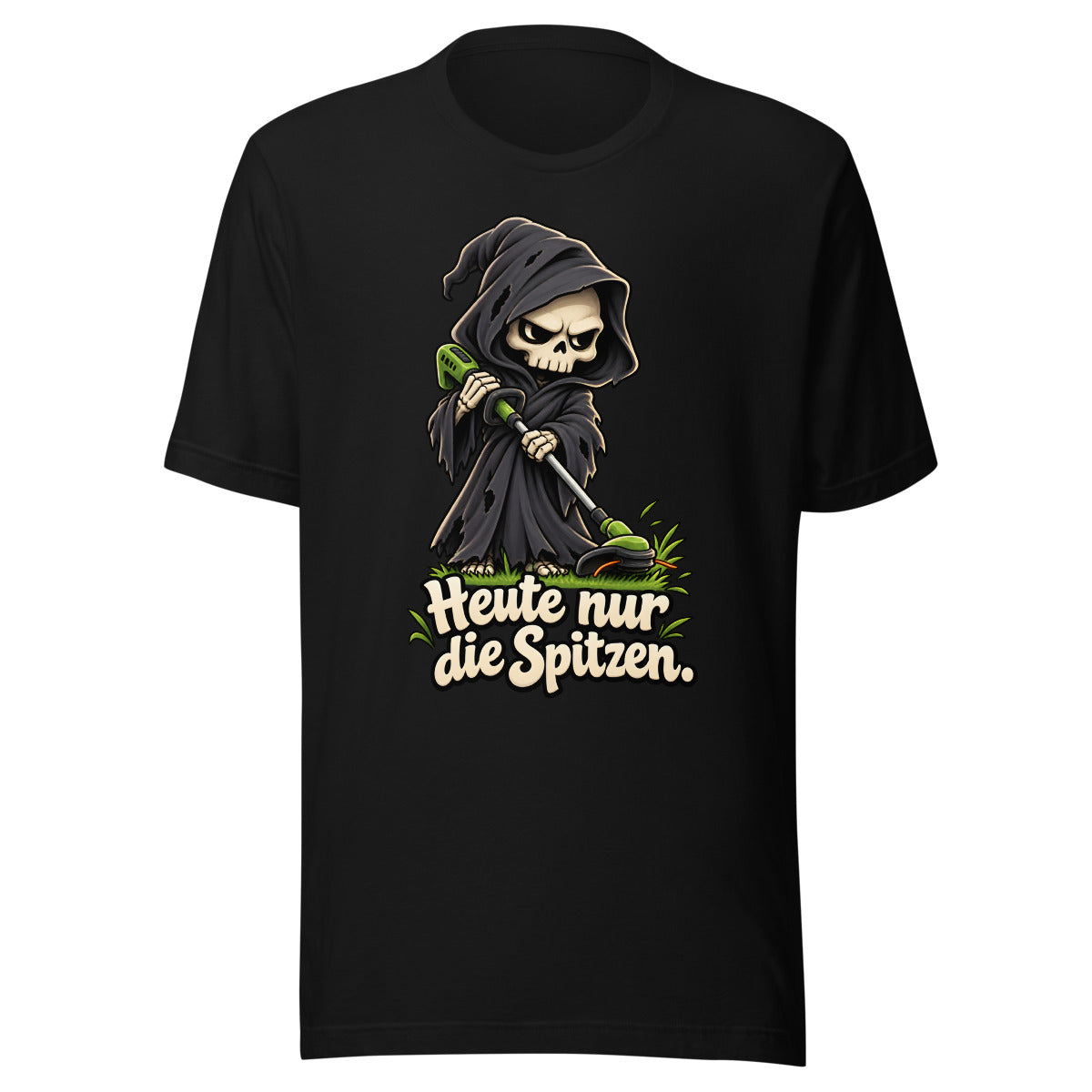 Sensenmann bei der Rasenpflege – T-Shirt – großer Frontdruck