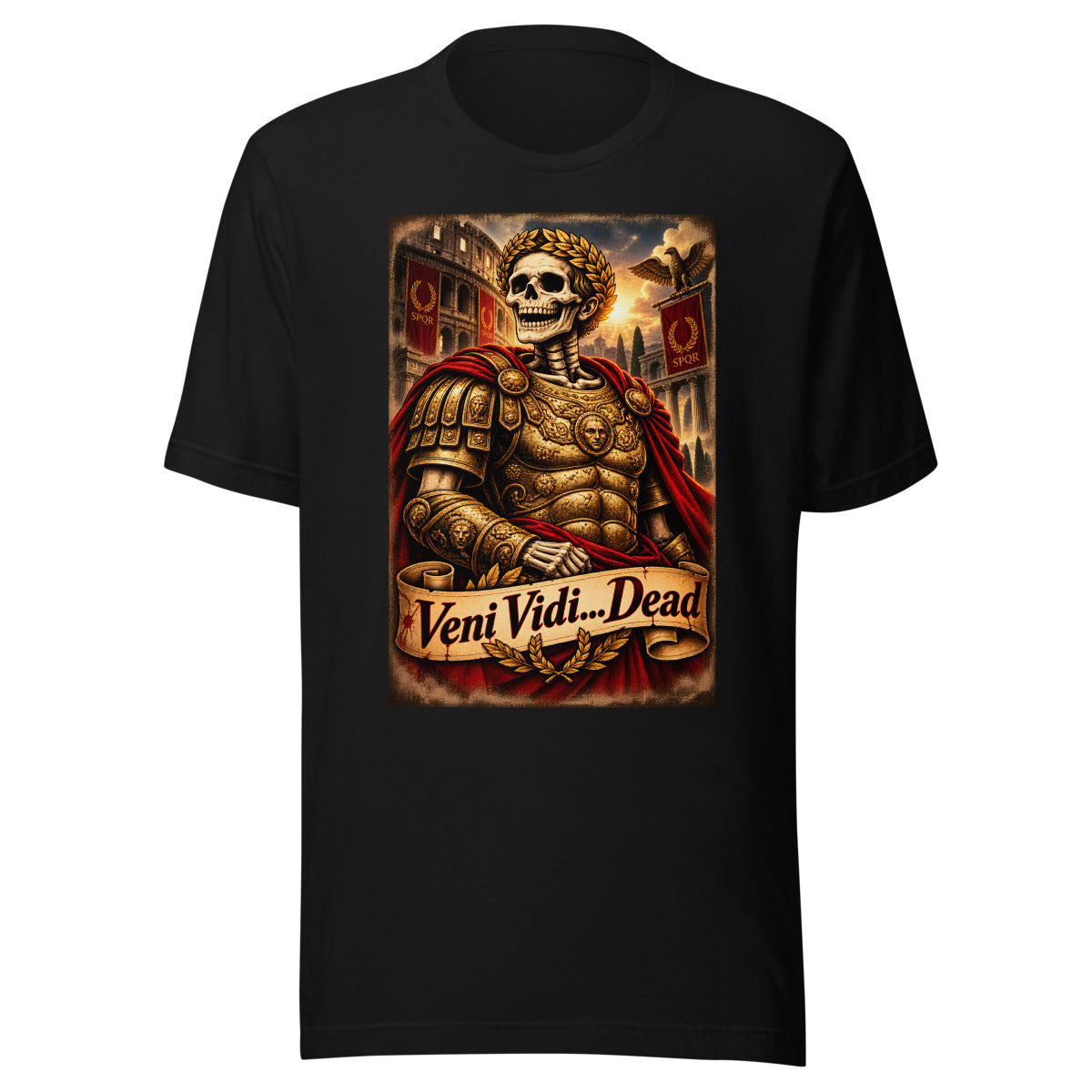 Römischer Skelett-Kaiser mit Lorbeerkranz – T-Shirt – großer Frontdruck