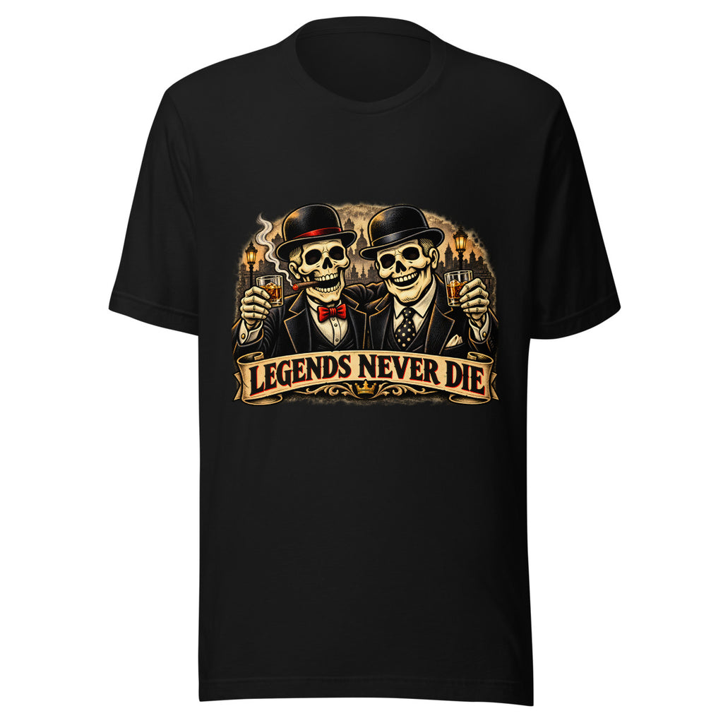 Legends Never Die mit Skelett-Anzug – T-Shirt – großer Frontdruck