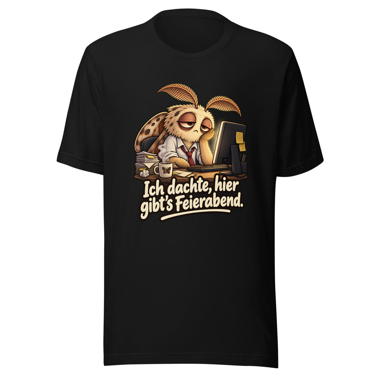 Überstunden-Motte – T-Shirt – großer Frontdruck