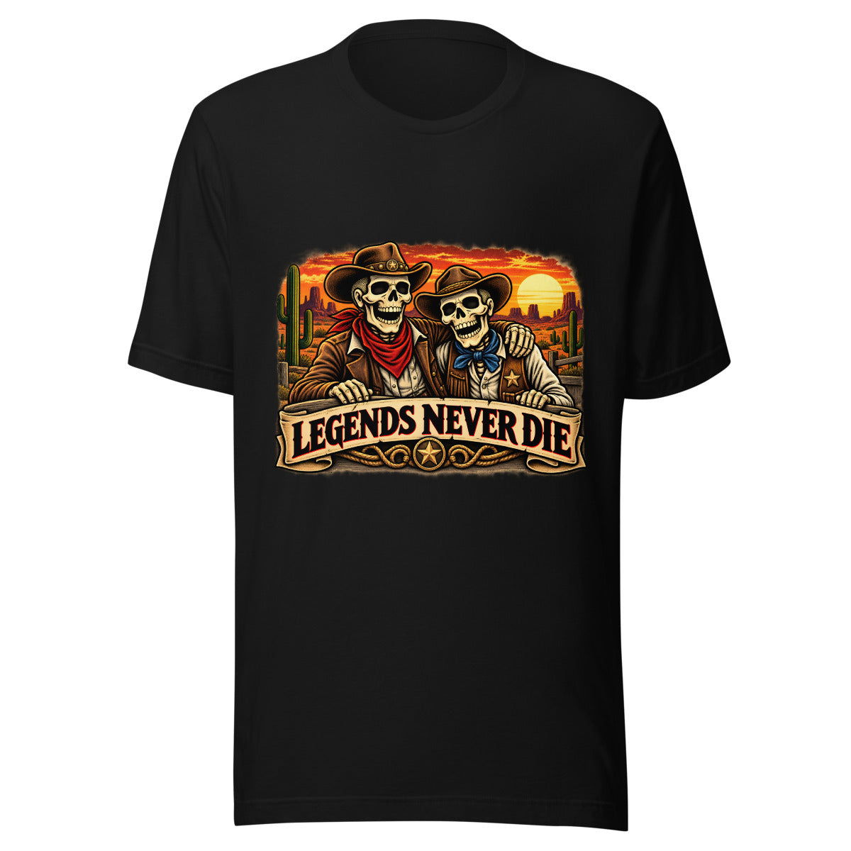 Western Skelett Legenden – T-Shirt – großer Frontdruck