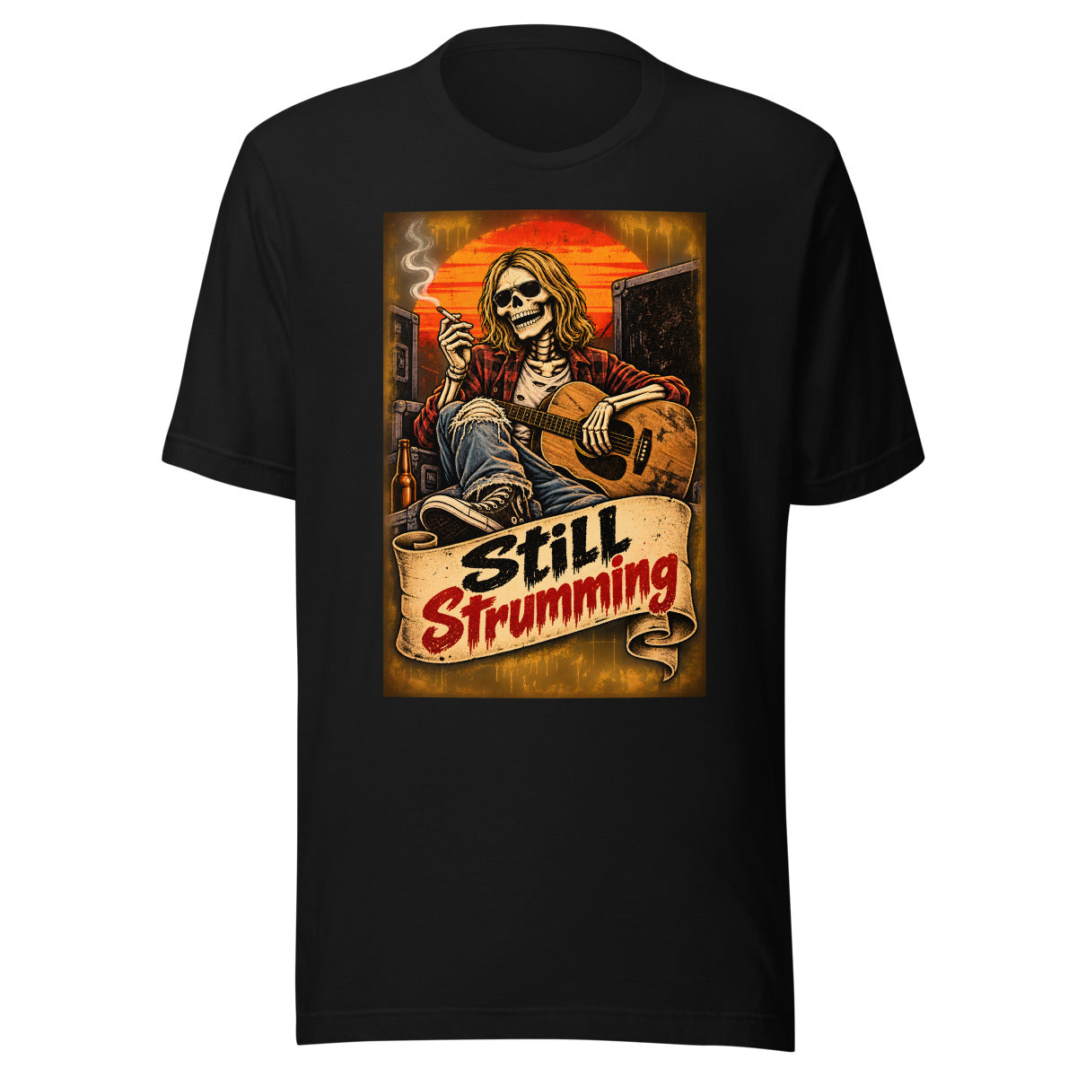 Still Strumming – Skelett-Gitarrist – T-Shirt – großer Frontdruck