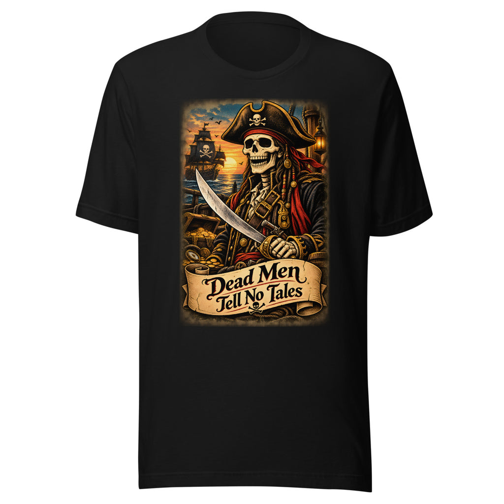 Piraten-Skelett mit Schriftzug "Dead Men Tell No Tales" – T-Shirt – großer Frontdruck