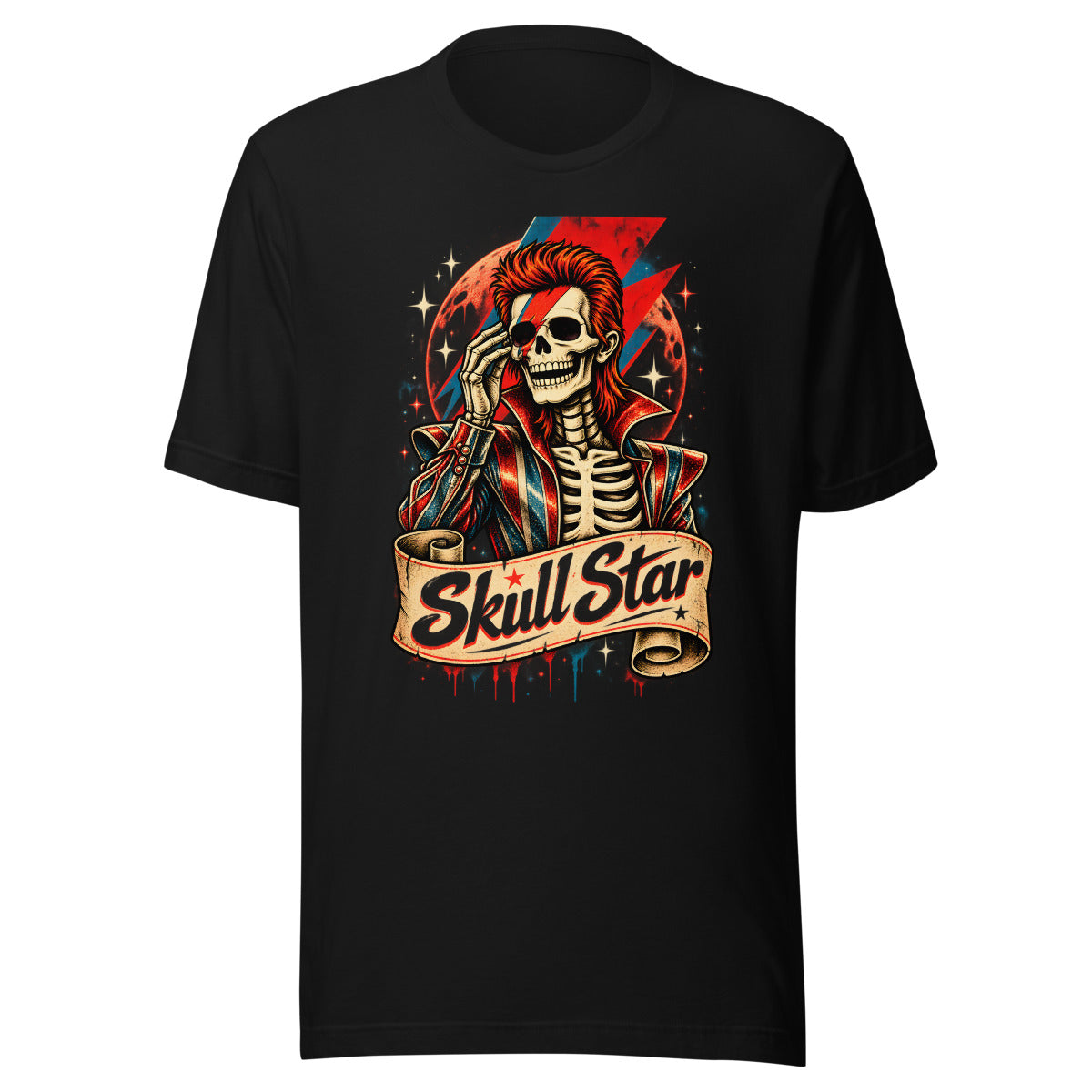 Skelett Rockstar mit Blitz-Make-up – T-Shirt – großer Frontdruck