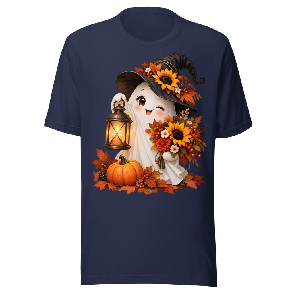 Geist mit Laterne und Blumen. – Unisex Staple T-Shirt | Bella + Canvas 3001
