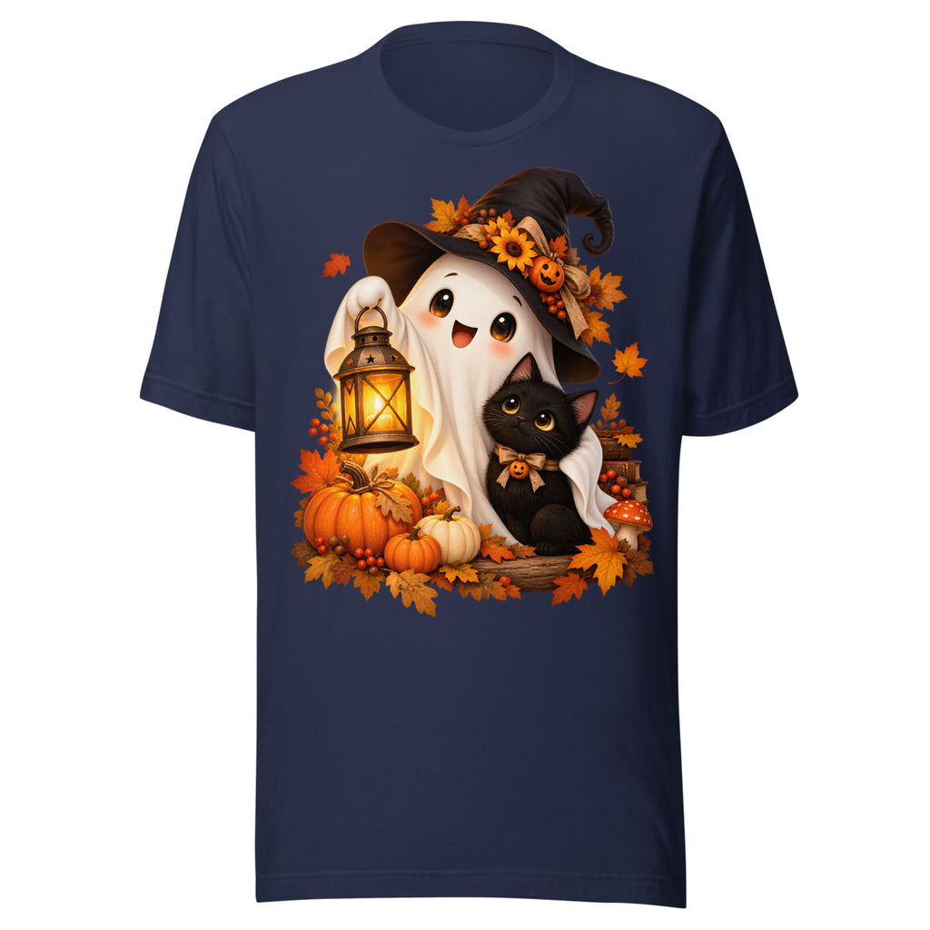 Geist mit Katze und Laterne. – Unisex Staple T-Shirt | Bella + Canvas 3001