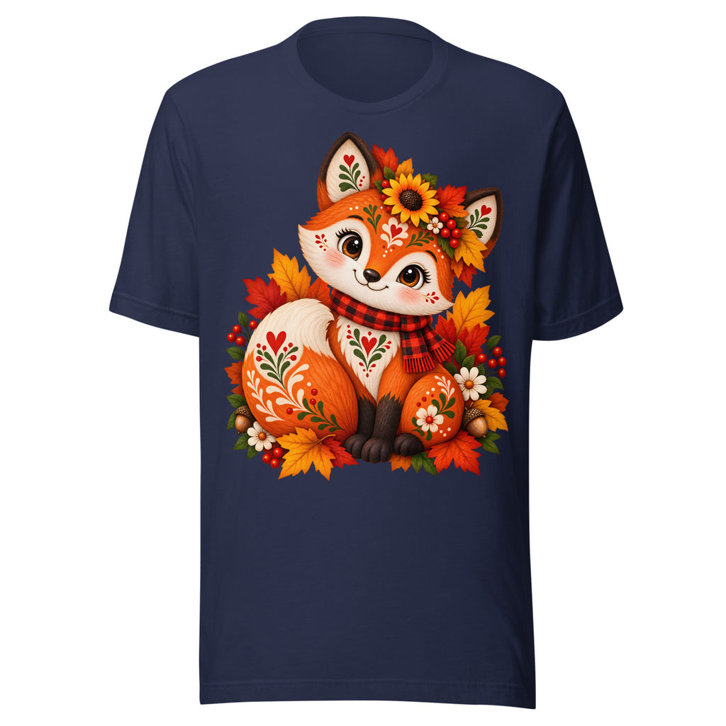 Fuchs mit Folk-Art-Blumenmuster. – Unisex Staple T-Shirt | Bella + Canvas 3001