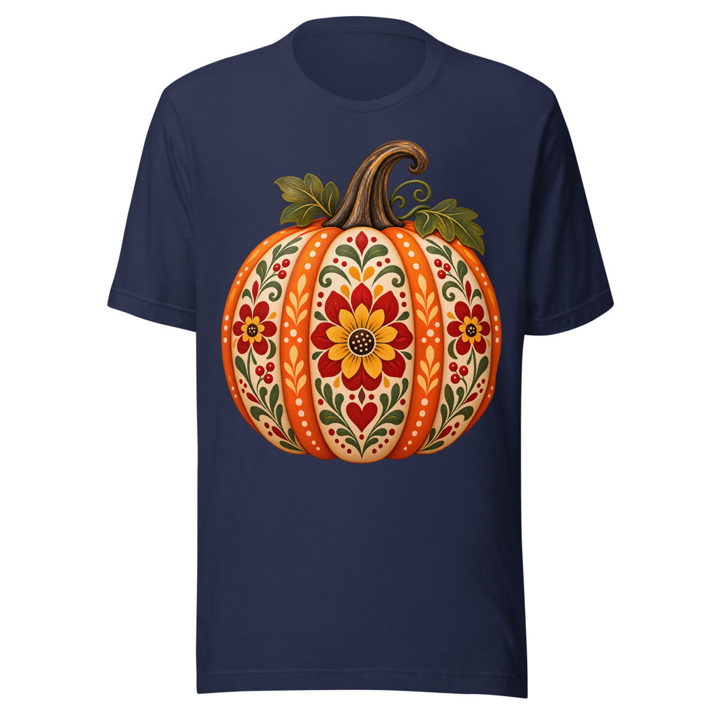 Folk-Art-Kuerbis mit Blumenmuster. – Unisex Staple T-Shirt | Bella + Canvas 3001