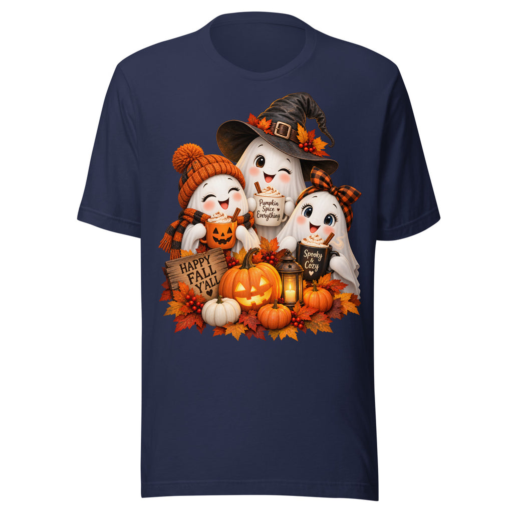 Geistergruppe mit Herbstgetraenken. – Unisex Staple T-Shirt | Bella + Canvas 3001