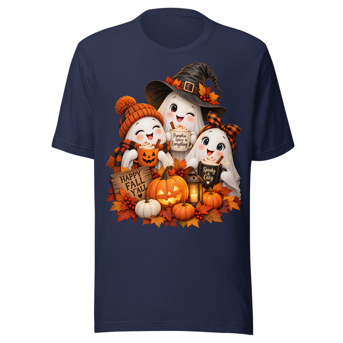 Geistergruppe mit Herbstgetraenken. – Unisex Staple T-Shirt | Bella + Canvas 3001