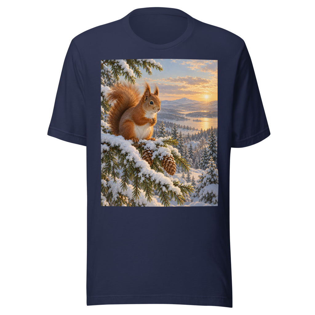 Eichhörnchen im Winterwald – T-Shirt – großer Frontdruck