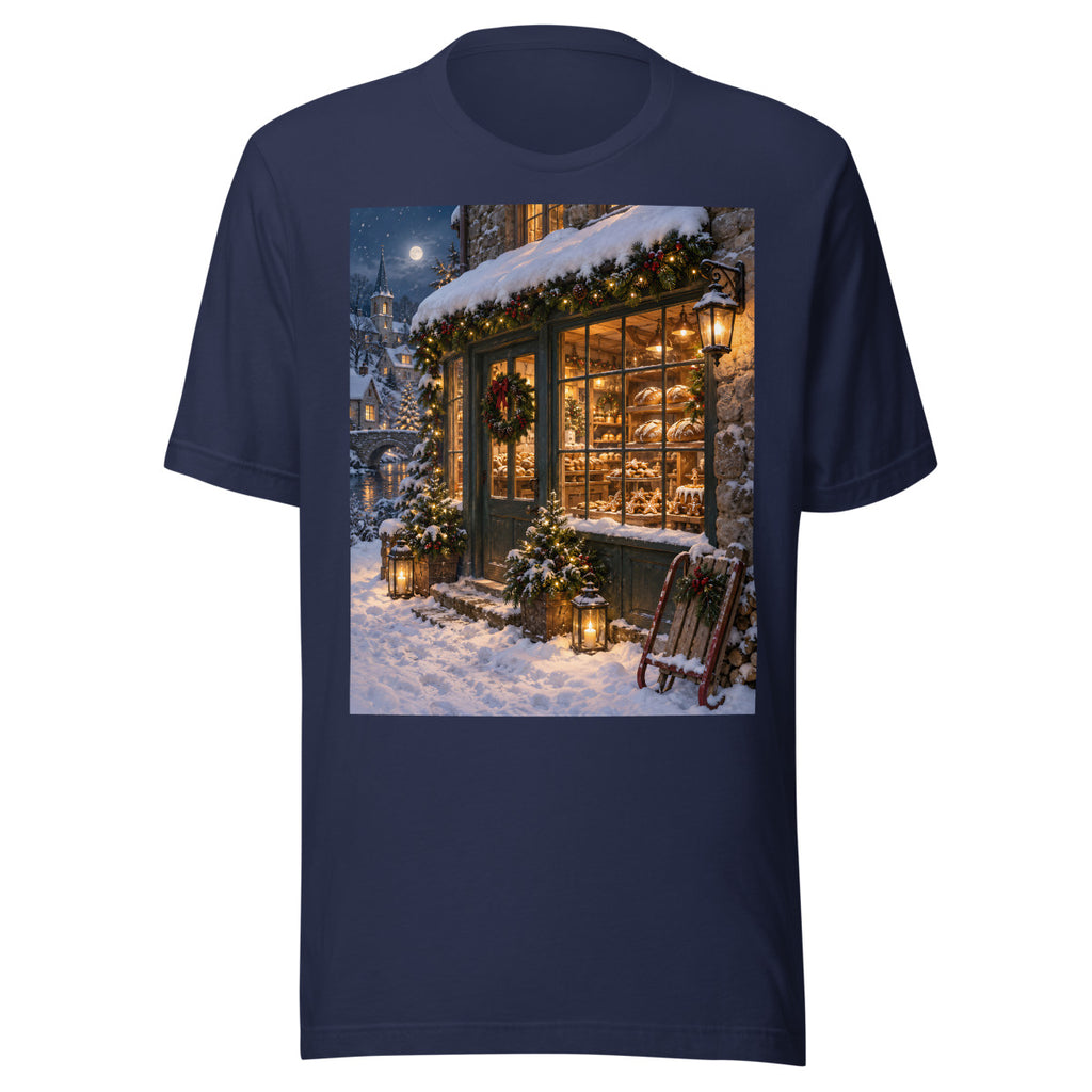 Weihnachtsbäckerei bei Nacht – T-Shirt – großer Frontdruck