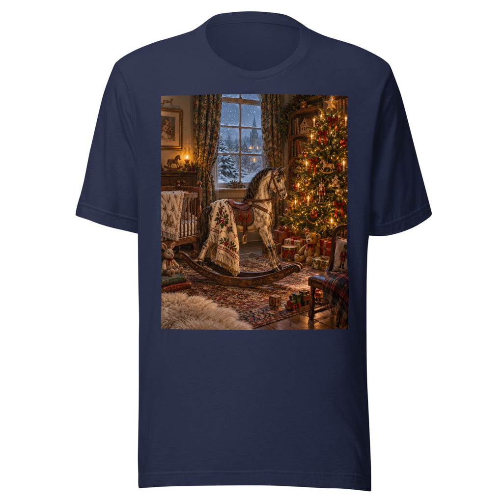 Schaukelpferd am Weihnachtsbaum – T-Shirt – großer Frontdruck