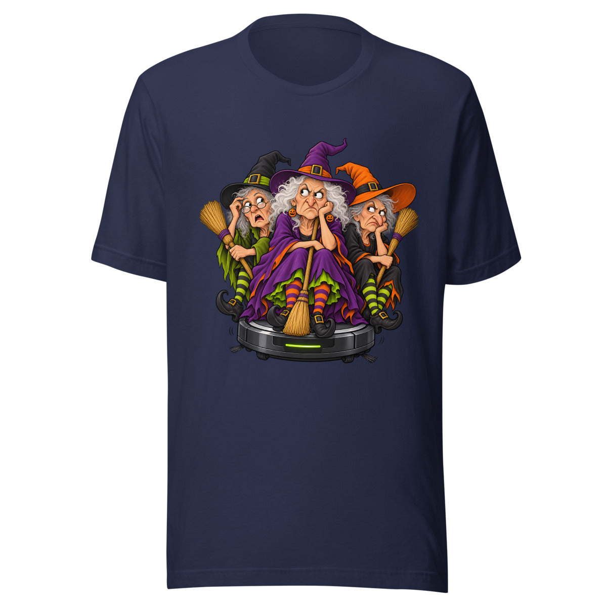 Hexe auf Saugroboter – T-Shirt – großer Frontdruck
