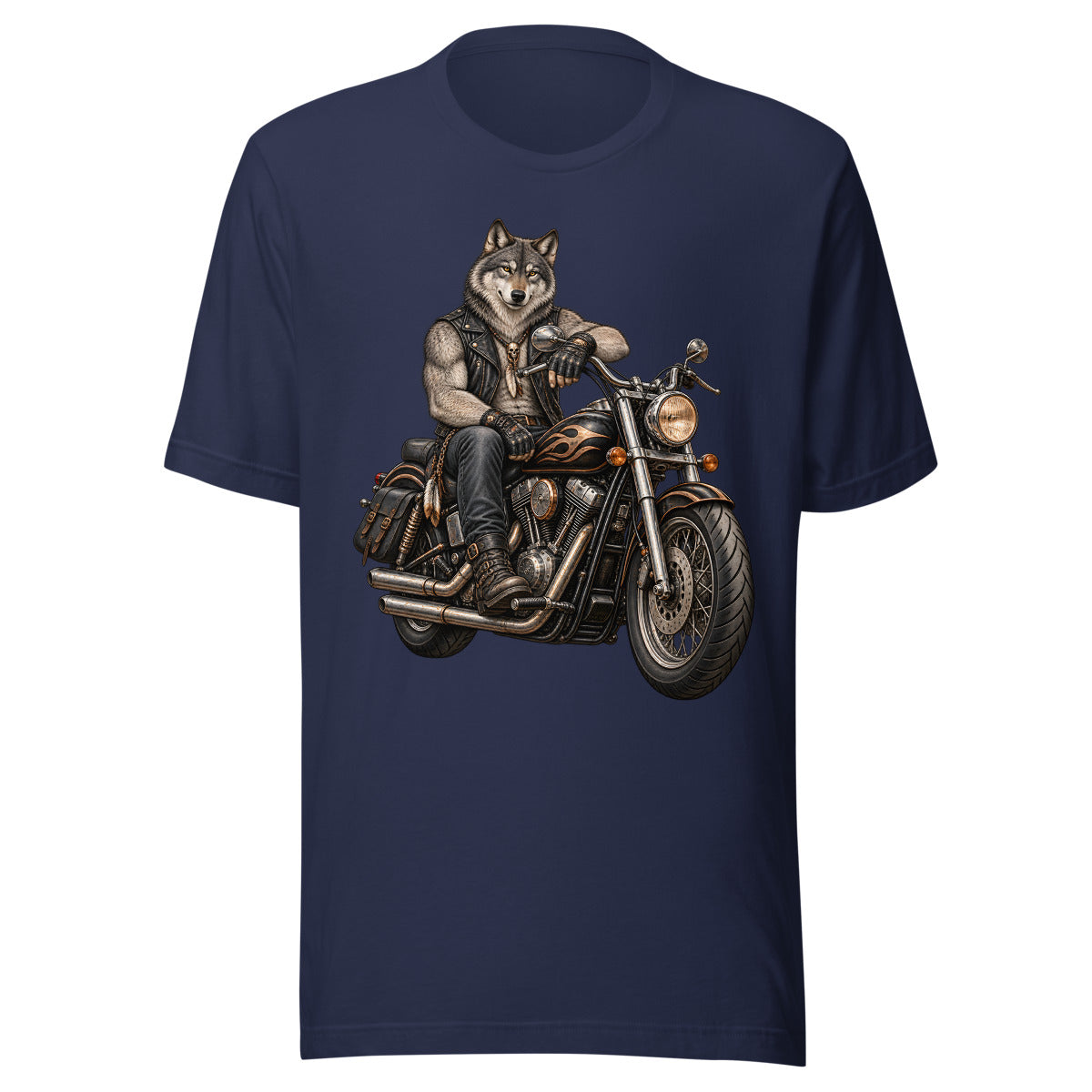 Wolf im Leder – T-Shirt – großer Frontdruck
