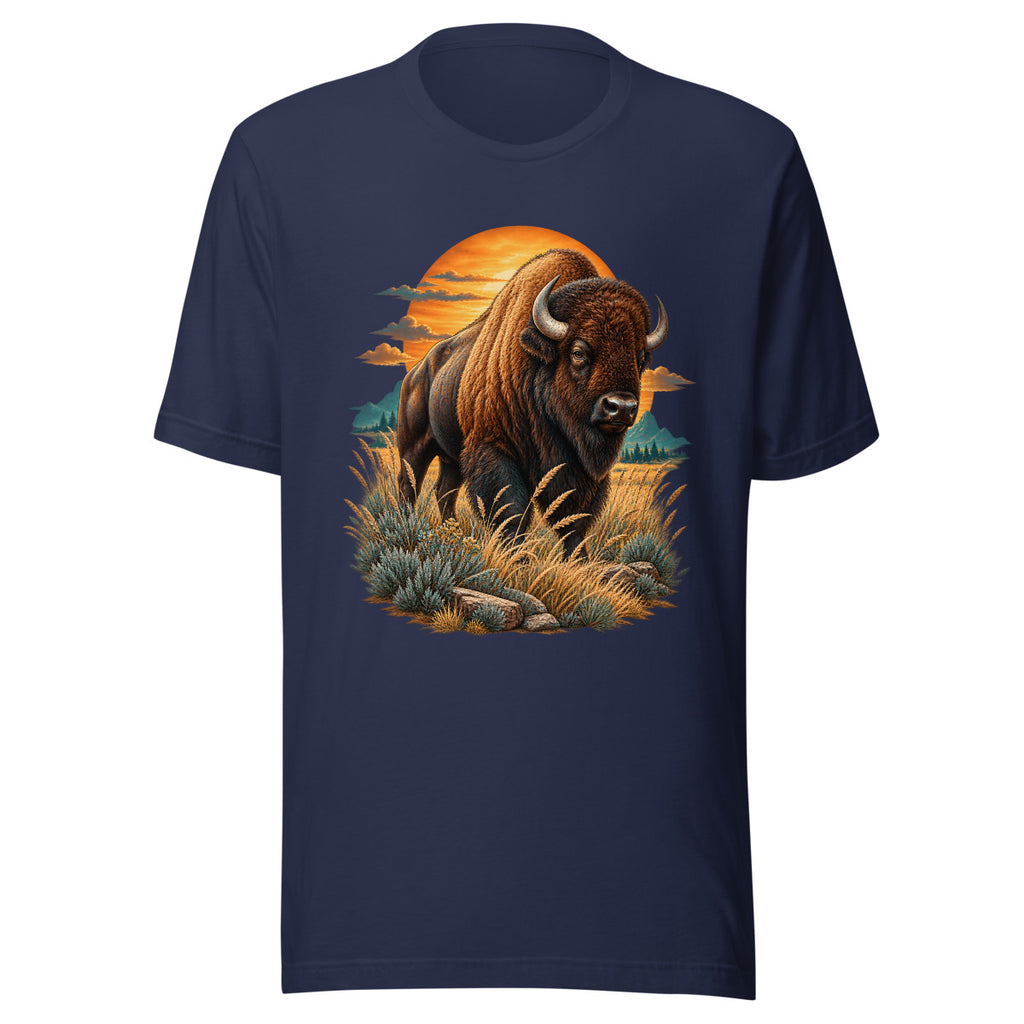 Bison im Sonnenuntergang – T-Shirt – großer Frontdruck