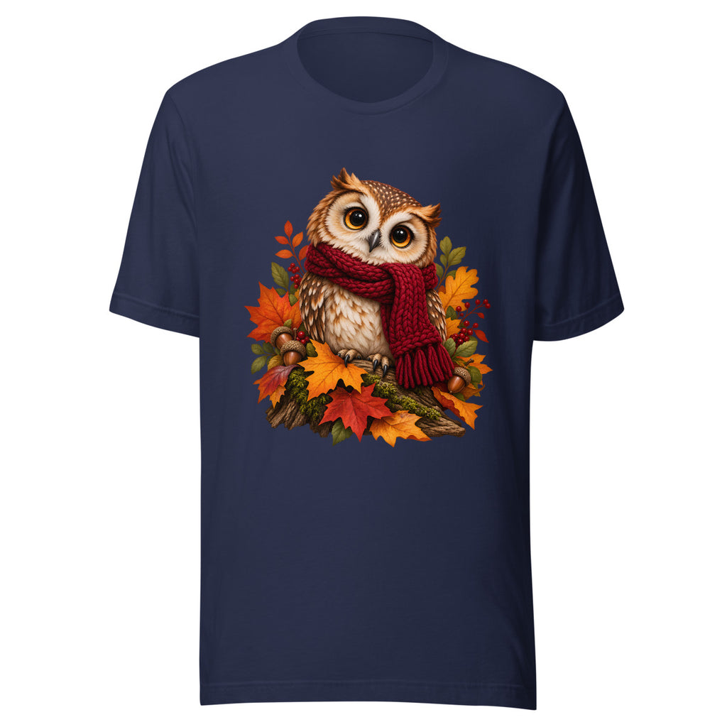 Eule im Strickschal – T-Shirt – großer Frontdruck