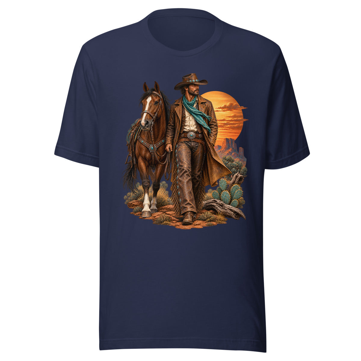 Cowboy im Abendrot – T-Shirt – großer Frontdruck