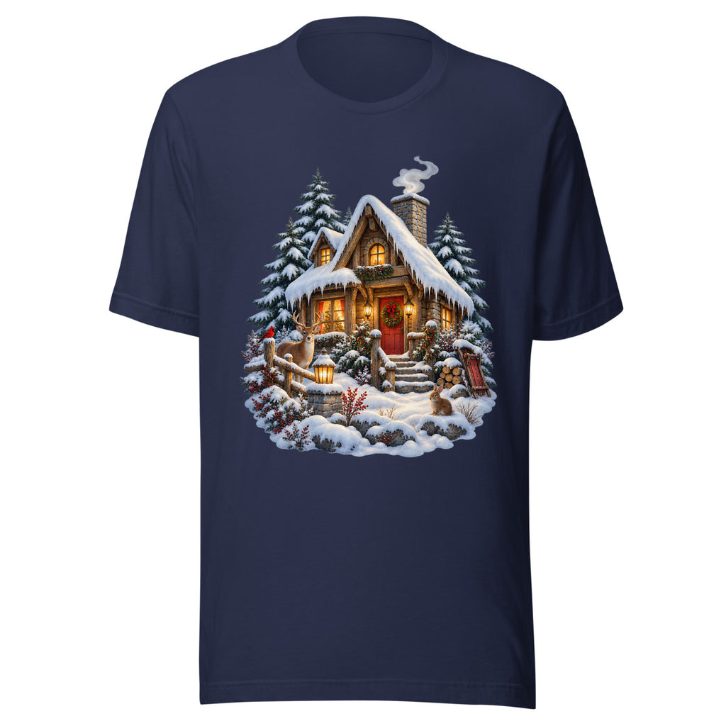 Hütte im Schneetraum – T-Shirt – großer Frontdruck