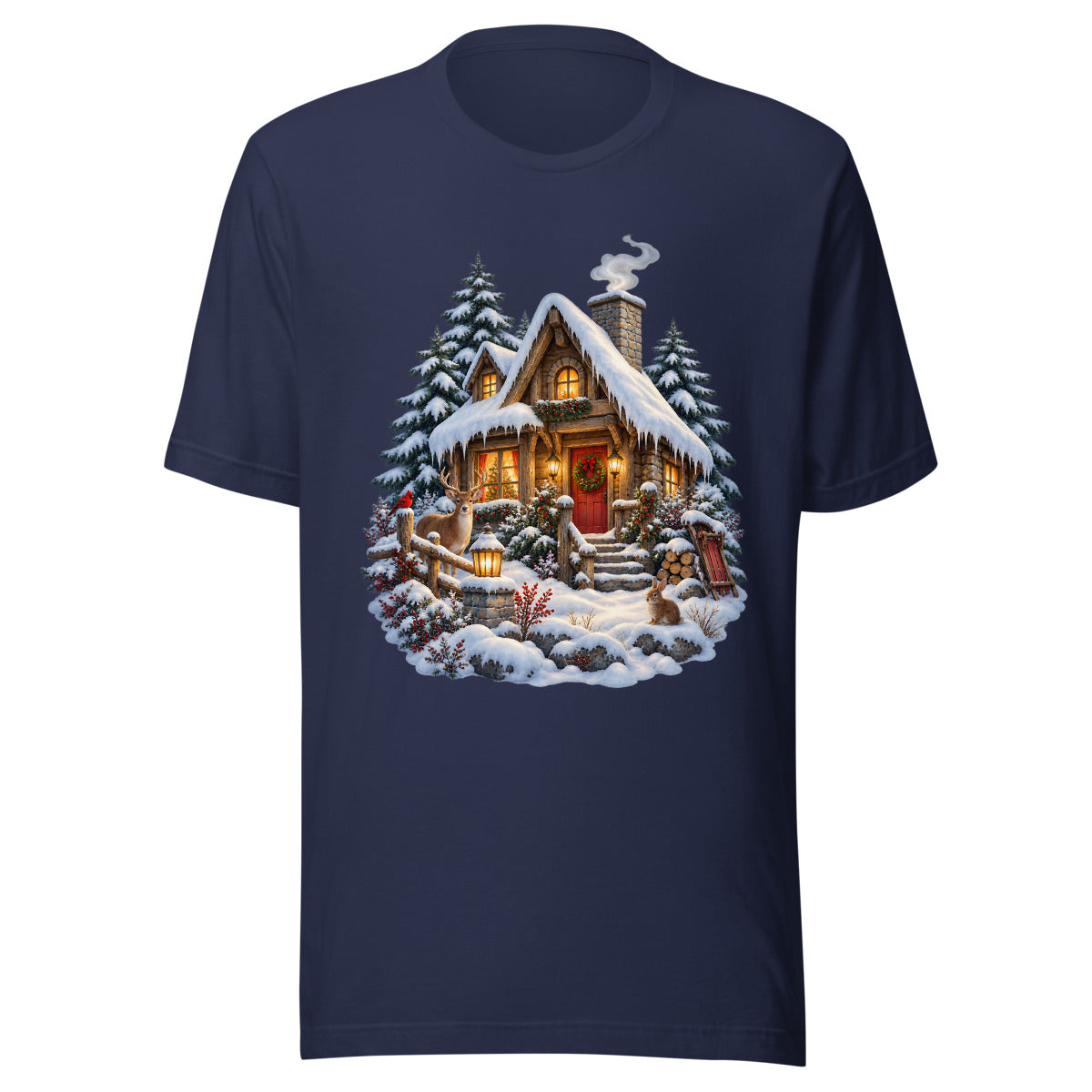 Hütte im Schneetraum – T-Shirt – großer Frontdruck