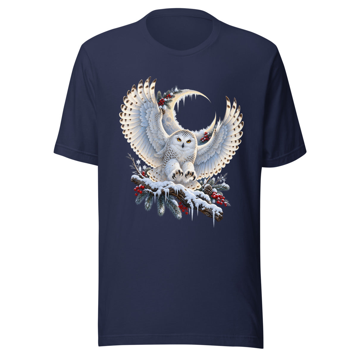 Schneeeule im Mondlicht – T-Shirt – großer Frontdruck