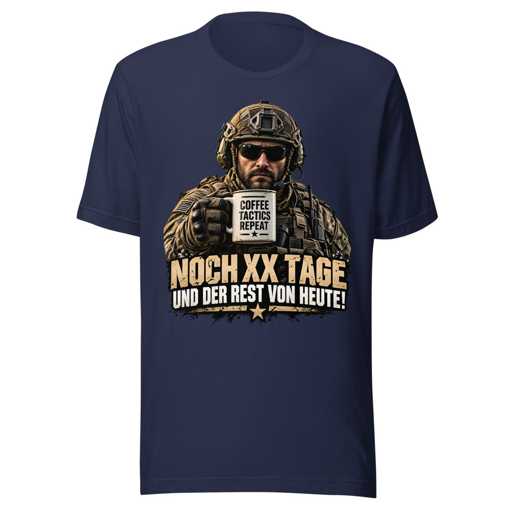 Soldat mit Kaffeetasse und Spruch – T-Shirt – großer Frontdruck