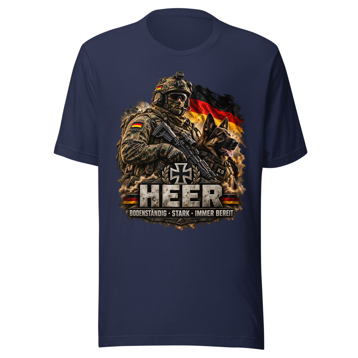 Deutscher Soldat mit Kampfhund – T-Shirt – großer Frontdruck