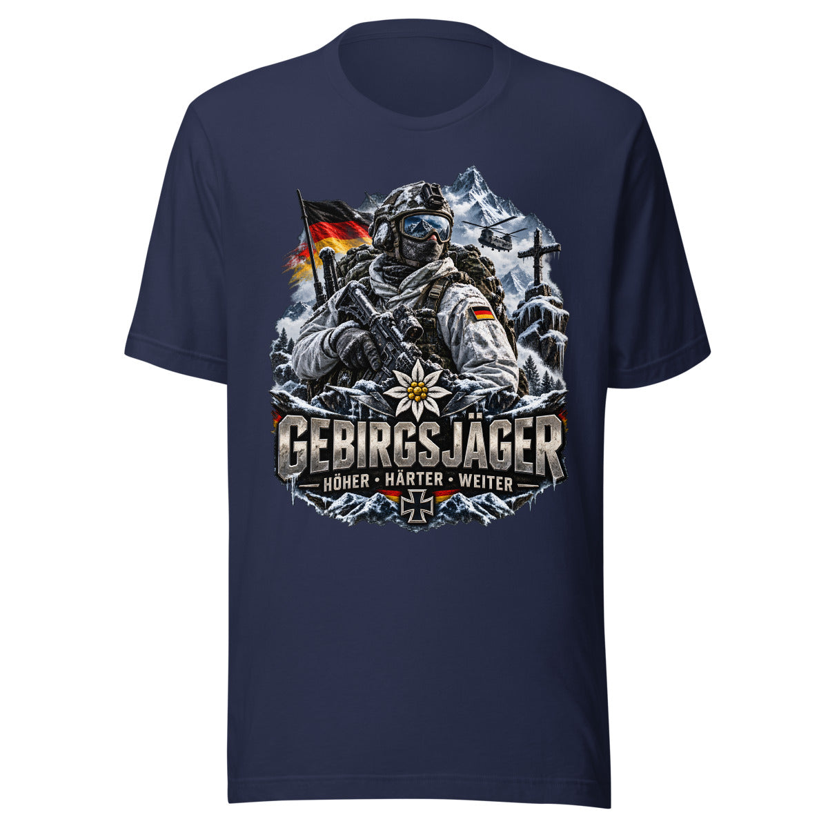 Gebirgsjäger Soldat im Schnee – T-Shirt – großer Frontdruck